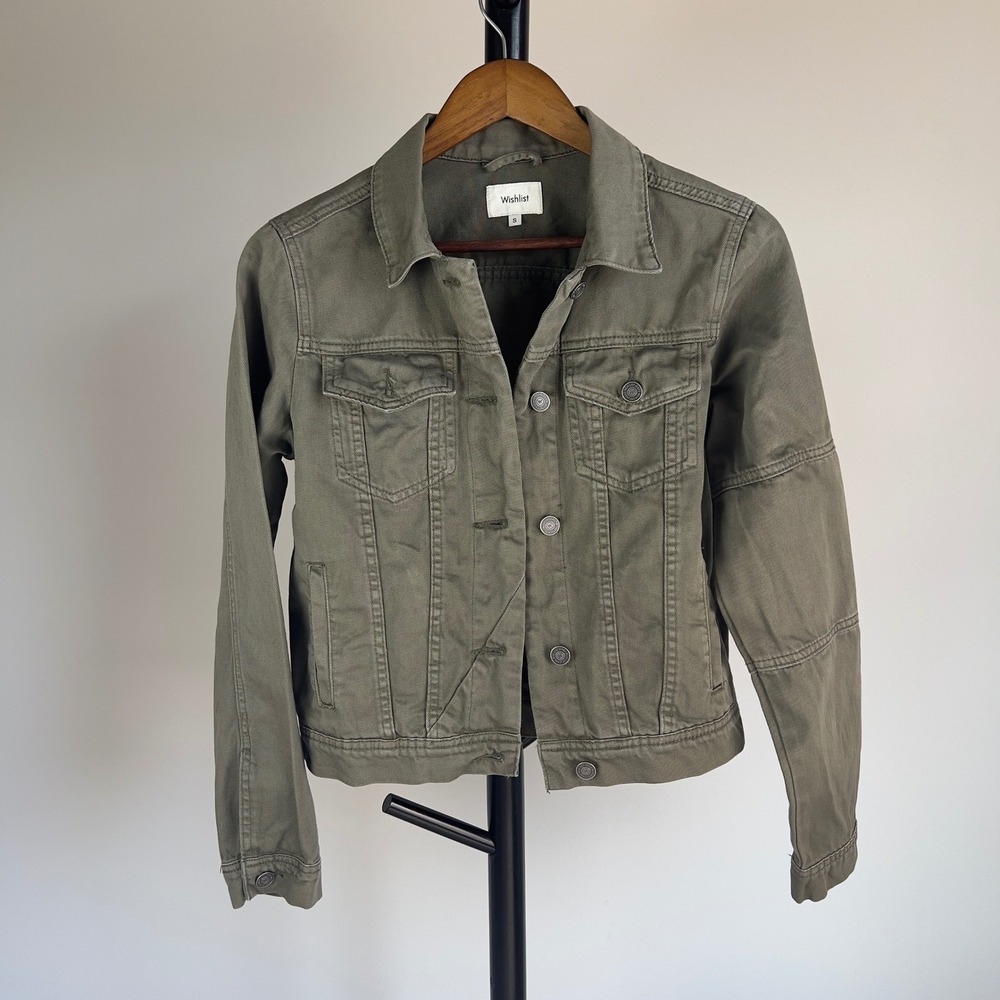 Wishlist Olive Green Denim Jacket Womens Small Utility Trucker Twill Cotton